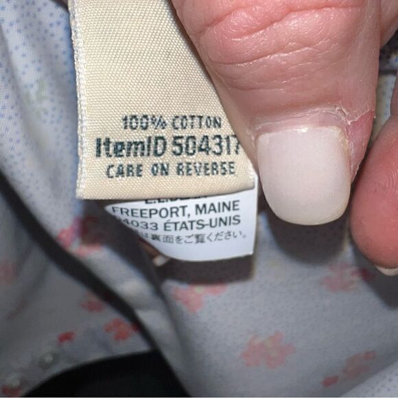 LL Bean Blue pink and white floral 100% cotton wrinkle free button up- NWOT- XS - Picture 6 of 12